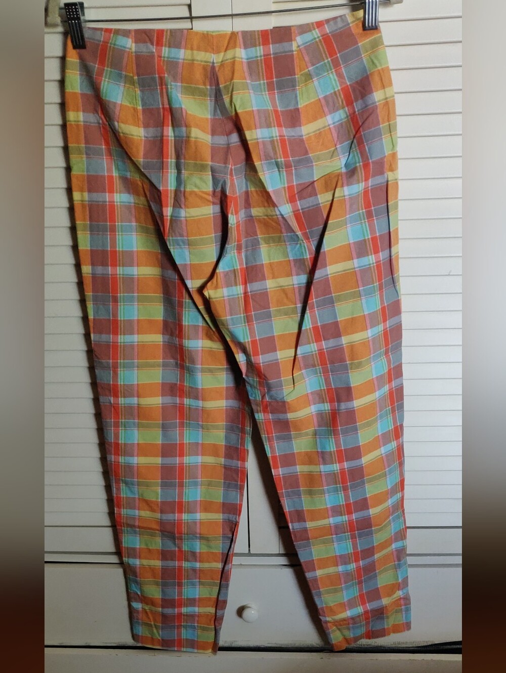 GAP Women's Cropped Madras Cotton Plaid Pants in Orange, Yellow & Blue